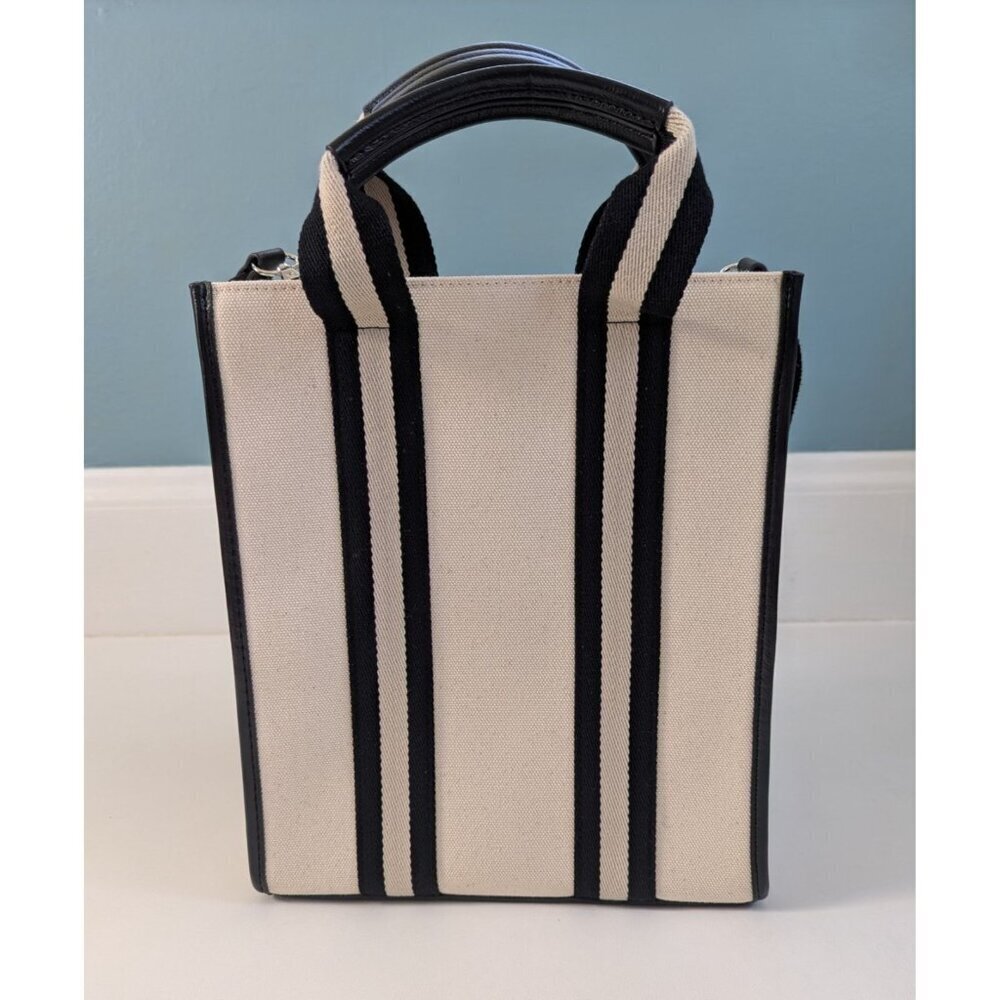 New BCBGMax Azria Canvas Shoulder Tote Bag Black And Natural - Picture 3 of 12